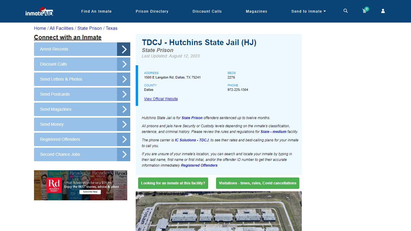 TDCJ - Hutchins State Jail (HJ) & Inmate Search - Dallas, TX
